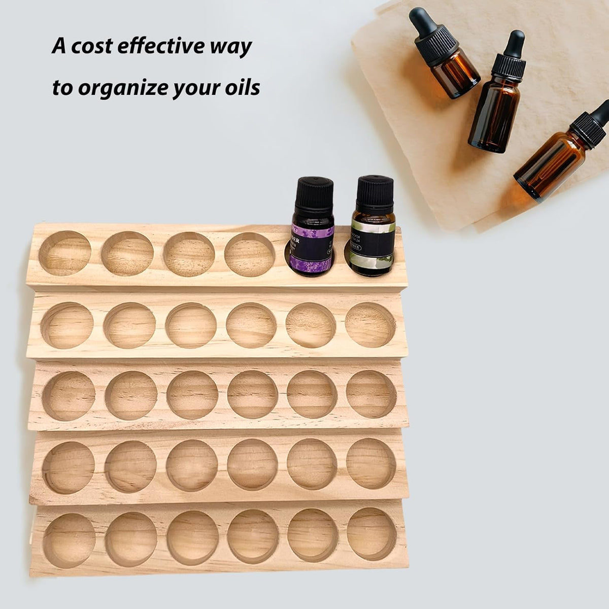 Essential Oil Display Stand 4 Tier Essential Oil Holder Solid Wood Essential Oil Rack for 24 Bottles Tabletop Display Holder Bottle Organizer for 5-20ml Bottles Display for Essential Oils