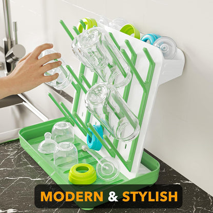 SpaceAid Baby Bottle Drying Rack with 20 Hooks, Space Saving Kitchen Bottles Rack Dryer, Vertical Baby Bottle Holder Organizer for Countertop Storage Accessories (White and Gray)