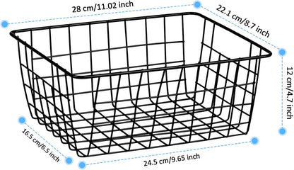 Metal Wire Baskets, Dveda 6 Pack 11.02" x 8.7" x 4.7" Durable Metal Storage Basket, Black Wire Basket with Handles for Cabinets, Pantry Storage, Bathroom, Shelf Organizing