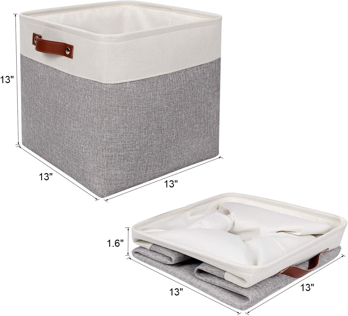 Univivi 4PC Small Fabric Storage Bins,15x6x5 inch Long Narrow Storage Baskets with PU Handles for Closet,Cabinet,Countertop Organizing Small Items (Gray,15x6x5 inch)