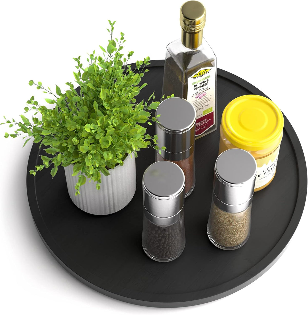 Lazy Susan Organizer Homerays 12 Inch Non-Skid Bamboo Lazy Susan for Kitchen Rotating Spice Rack with Handles, Wood Turntable for Kitchen Cabinet,Countertop (Bamboo, Medium)