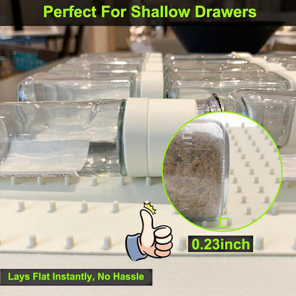 Gosmol Spice Drawer Organizer insert, Adjustable & Non-Slip Silicone Spice Drawer Liner, in Drawer Spice Organizer for Seasoning Jars and Spices Bottles -Grey