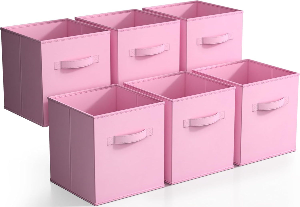 Sorbus Foldable Storage Cubes - 6 Fabric Baskets for Organizing Pantry, Closet, Shelf, Nursery, Playroom, Toy Box, Cubby -11 Inch Dual Handle Collapsible Closet Organizers and Storage Bins (Navy Blue)