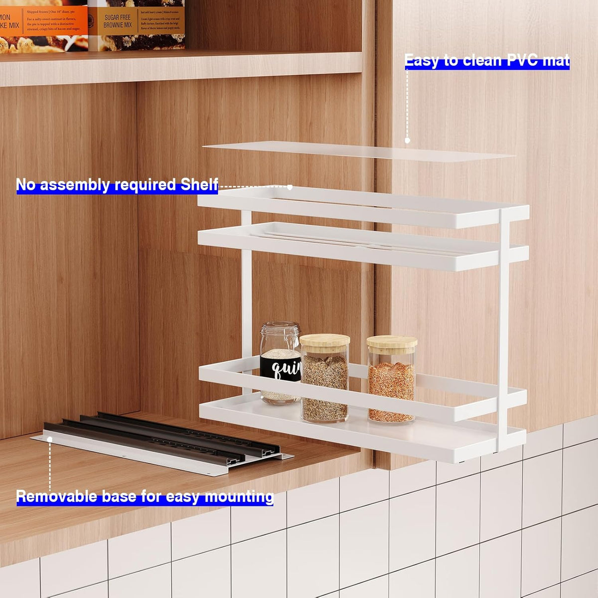 Mustorn 2 Pack Pull Out Spice Rack Organizer for Cabinet, 2 Tier Metal Slide Out Seasoning Organizer and Storage Heavy Duty Vertical Spice Rack Shelf Pullout for Kitchen Cabinets No Drilling (Black)
