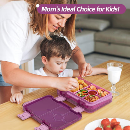 Bento Lunch Box for Kids, 6 Compartments BPA Free, Dishwasher Safe Back to School Snack Bento Lunch Containers Boxes, Ideal Portion Sizes for On-the-Go Meal, Ages 3+, School, Green Patterned