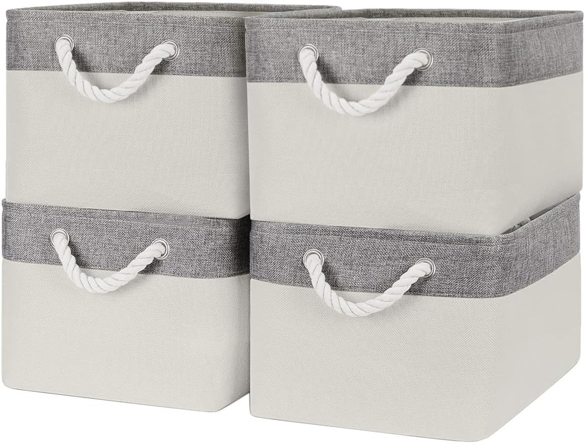 Fabric Storage Bins 12x8x5 inch [6-Pack] with Rope Handles - Decorative Baskets for Organizing