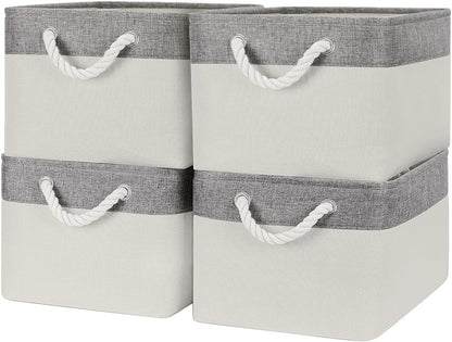 Fabric Storage Bins 12x8x5 inch [6-Pack] with Rope Handles - Decorative Baskets for Organizing