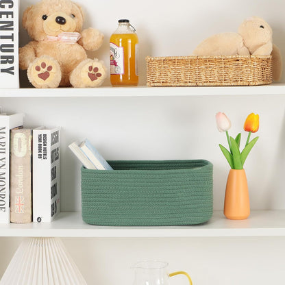 MiniArk Small Storage Baskets for Organizing | Closet Organizer Bins | Shelf Toy Basket | Woven Rope Baskets | Cube Decorative Box | Shallow Basket | L11.5xW7.5xH4.7| Brown