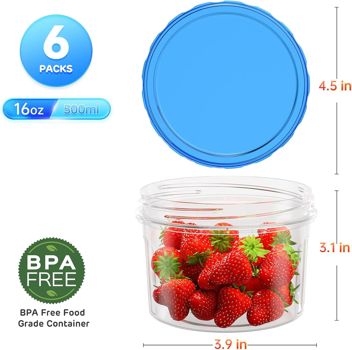 Freezer Storage Containers, [-16 Oz] Airtight Plastic Food Storage Containers with Twist Top Lids, Soup, Meal Prep Containers | BPA Free | Stackable | Leakproof | Microwave/Dishwasher Safe