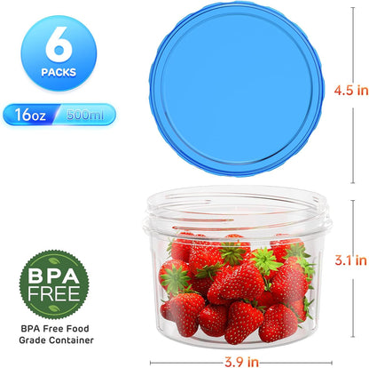 Freezer Storage Containers, [-16 Oz] Airtight Plastic Food Storage Containers with Twist Top Lids, Soup, Meal Prep Containers | BPA Free | Stackable | Leakproof | Microwave/Dishwasher Safe