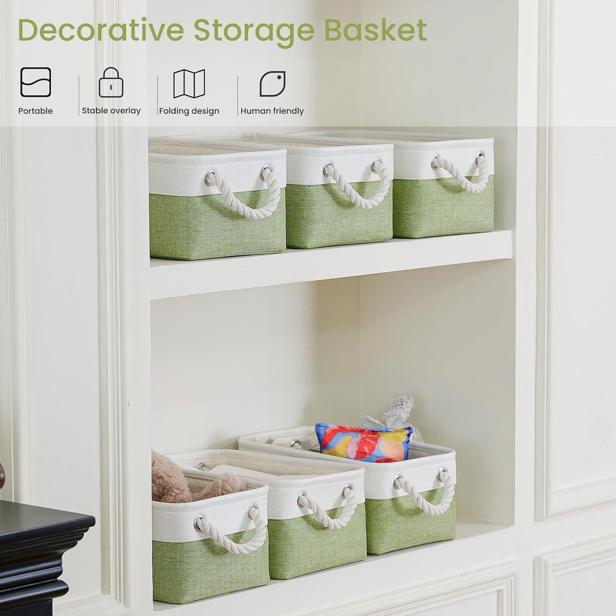Large Storage Baskets- 15.7x11.8x8.26 inch Storage Bins for Shelves and Closet Organizing, Foldable Fabric Bin for Home Organization Clothes and Laundry (3-Pack, White&Khaki)
