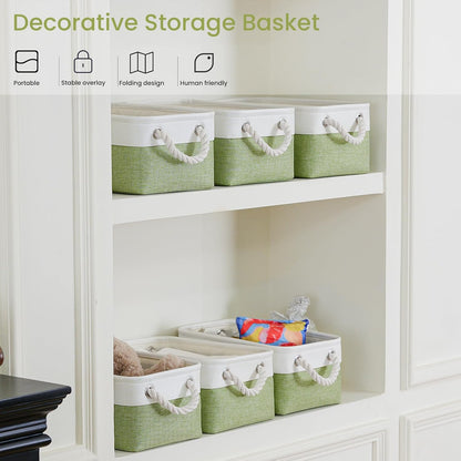 Large Storage Baskets- 15.7x11.8x8.26 inch Storage Bins for Shelves and Closet Organizing, Foldable Fabric Bin for Home Organization Clothes and Laundry (3-Pack, White&Khaki)