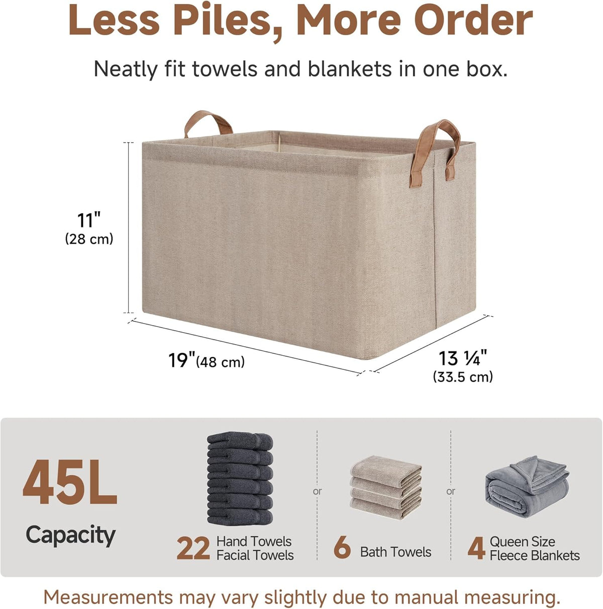 StorageWorks Storage Bins, Shelves Baskets for Organizing, Fabric Closet Organizers with Handles, Metal Frame, Beige-Cotton-linen, 2-Pack