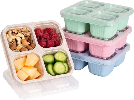 6 Pack Bento Box, 4 Compartment Lunchable Snack Containers with Lids for Meal Prep, School, Travel, Reusable Divided Lunch Food Container for Adults, Kids, Toddlers