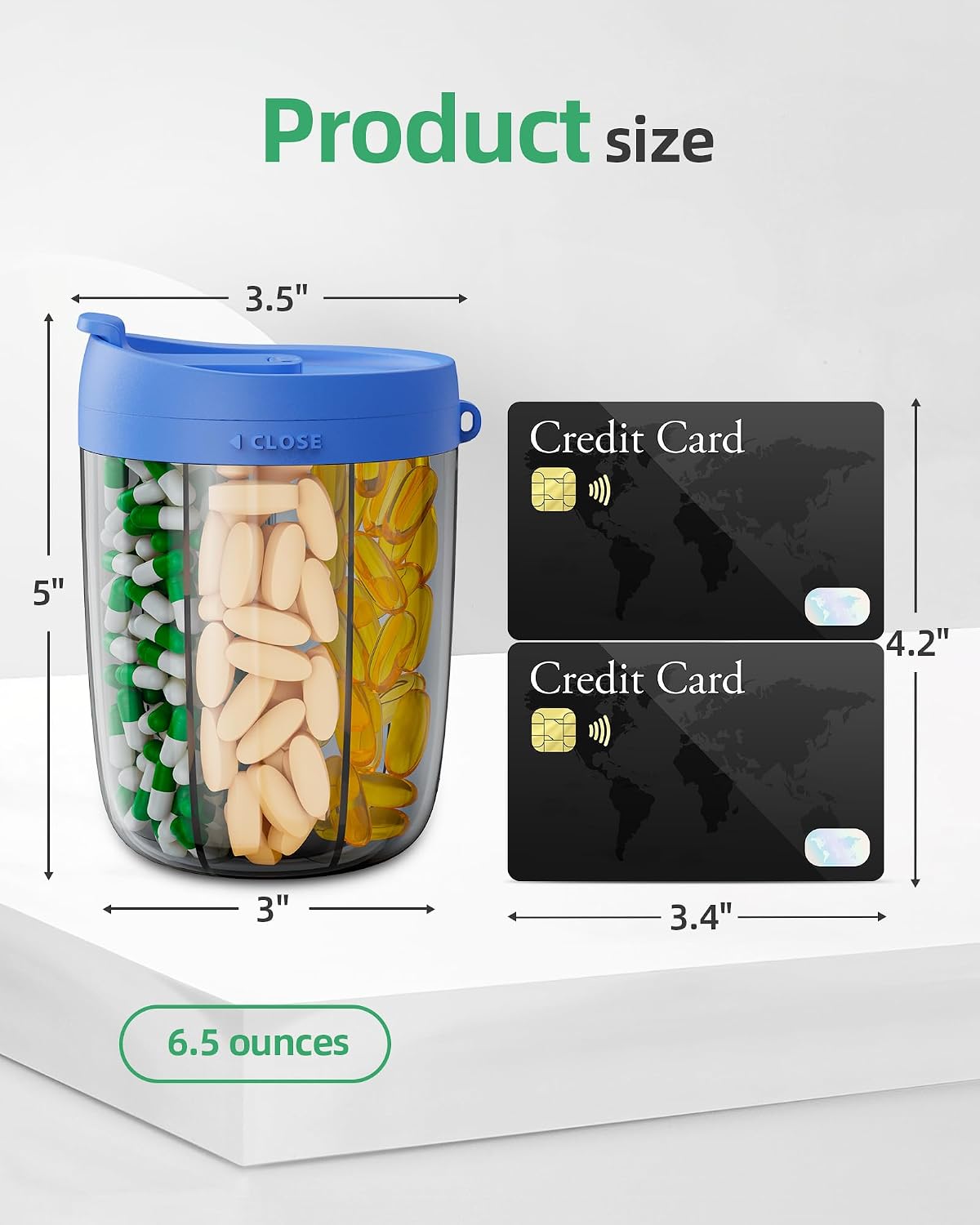 PULIV Large Pill Bottle Organizer for Holding 6 Various Vitamins without Filling Hassle, Supplement Organizer for Travel, Anti-Mixing Pill Box Case with Wide Opening for Easy Pill Retrieval, 20 Labels