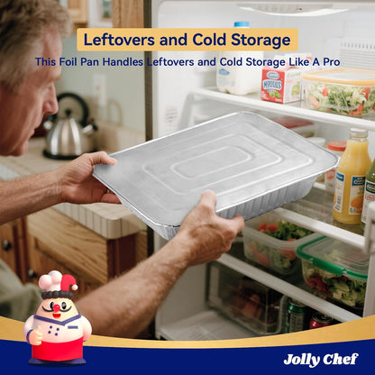 JOLLY CHEF 9x13 Aluminum Pans with Lids - Disposable Foil Food Containers with Lids for Cooking, Heating, Storing, Prepping Food- Thanksgiving, Christmas, Parties