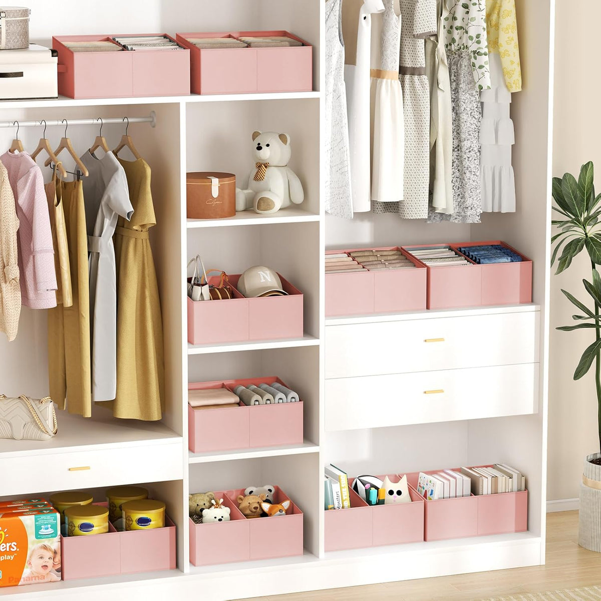 DIMJ Closet Storage Bins - Fabric Storage Baskets for Shelves, Collapsible Closet Organizers and Storage with Handles, Trapezoid Shelf Organization Storage Cubes for Purse, Toys, Books, Towel, Socks