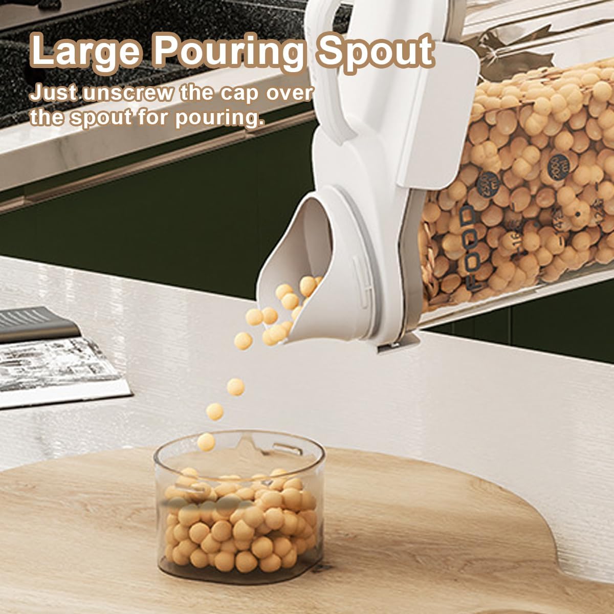 LANGMINGDE Cereal Containers Storage, 2.8L/95oz Airtight Large Dry Food Storage Containers with Pouring Spout Measuring Cup for Snacks Grain Rice,BPA Free Dispenser Plastic Bin