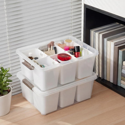 MACOPRO 17 QT Plastic Storage Box with Removable Tray, Bins with Lids, Clear Storage Container for Craft Supplies, Beads, Tools, Sewing, and Playdoh Organization (White, -17QT)