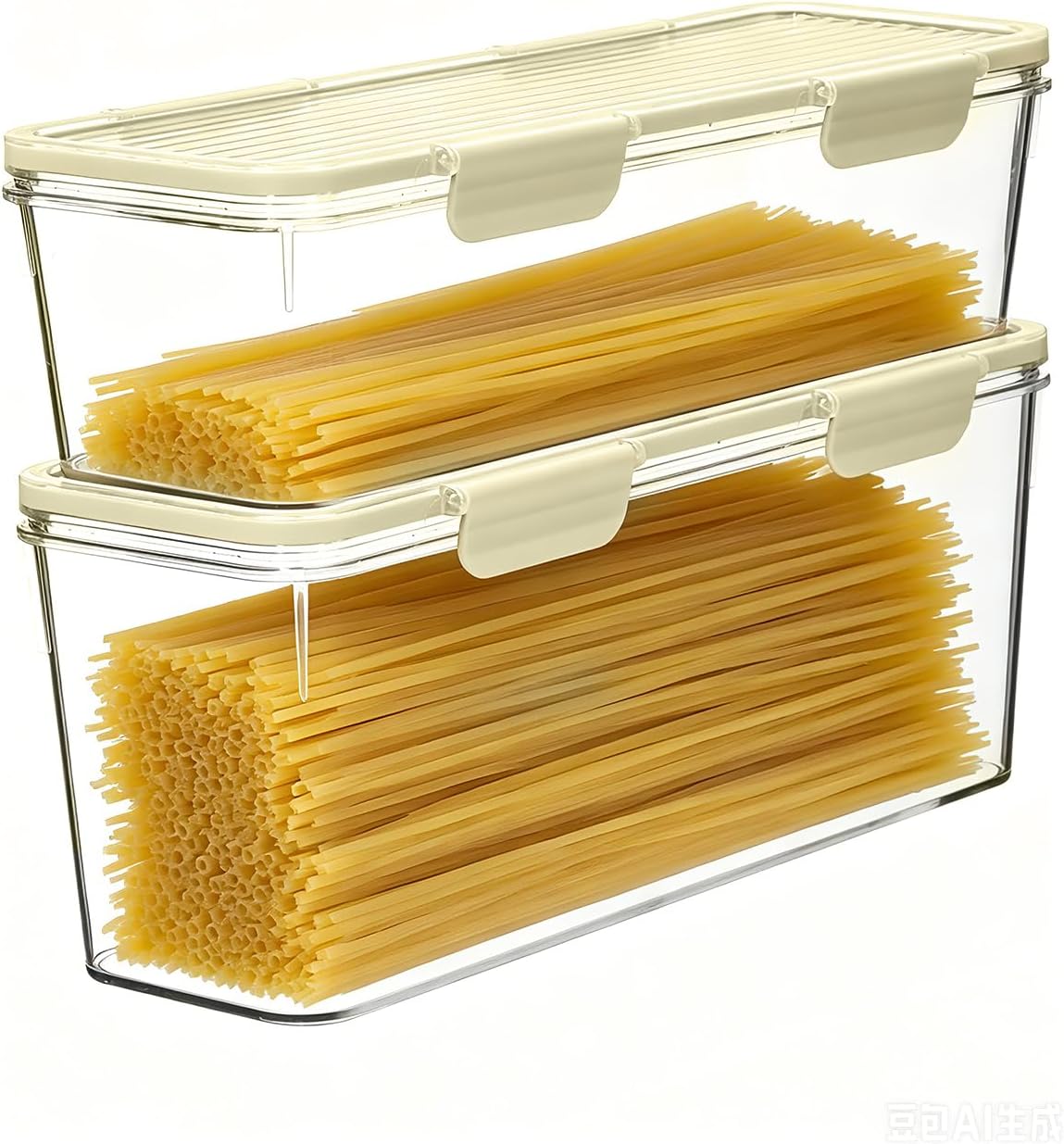 EORTA Set of 2 Spaghetti Pasta Storage Container with Lid, (3.6L/2.8L) Clear Kitchen Pantry Organizer for Noodles, Flour & Dry Food, Plastic Canisters Keeper Box with Black Cover, Size M/L (Black)