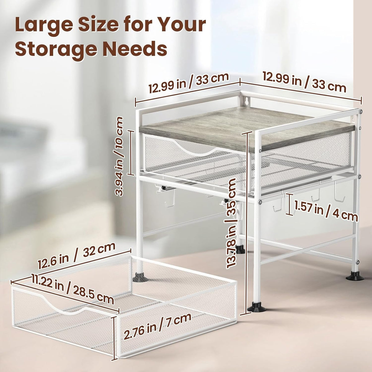 Coffee Bar Organizer Countertop, 2 Tier Mug Cup Holder Stand with 10 Hooks, 60 K Cup Coffee Pod Drawer with Mug Rack, Multifunctional Shelf Organizer for Kitchen, Grey