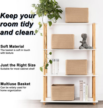 4 Pack Storage Baskets for Organizing, Woven Baskets for Shelves - Perfect for Toys, Books, Towels, and Clothes, Durable Gift Basket Bins Toy Storage, 12.7''Lx9''Wx7.8''H, Brown & White