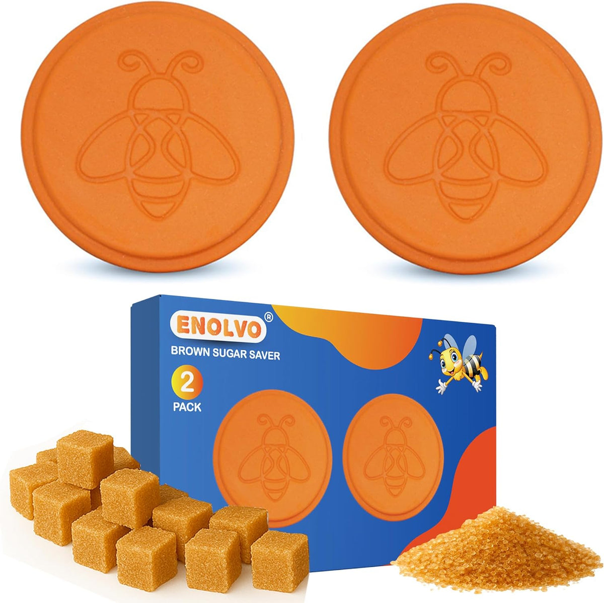 ENOLVO Terracotta Brown Sugar Saver- Brown Sugar Keeper Disc to Maintain Food Moisture in Storage Container - Terra Cotta Bear Softener Alternative (4 Pack)