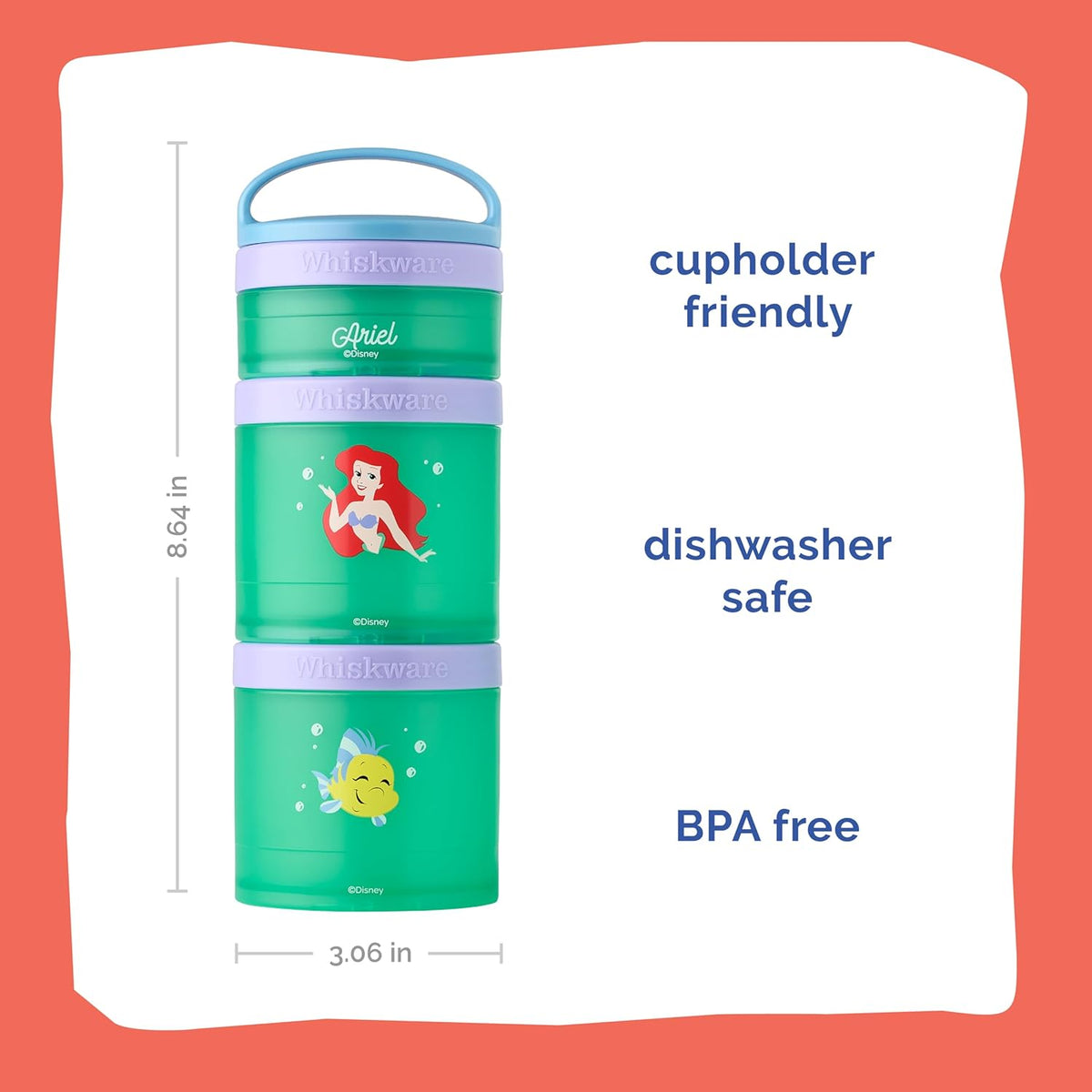 Whiskware Bluey Stackable Snack Containers for Babies, Toddlers, and Kids, 3 Stackable Snack Cups for School and Travel, Cupholder Friendly, Bluey and Bingo! Let’s Do This!