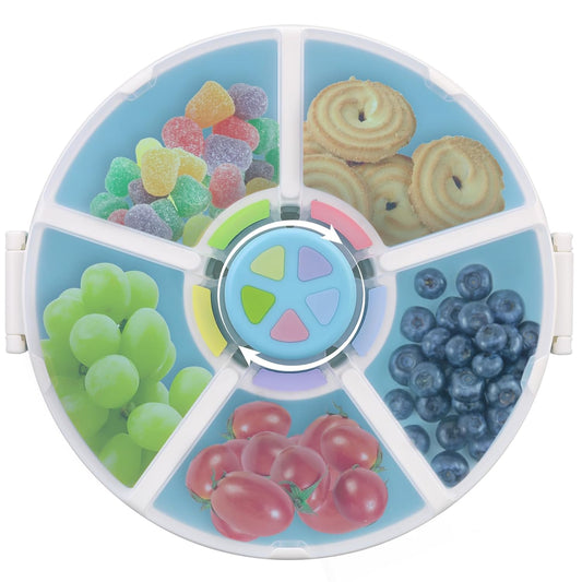 JOOPETALK Kids Reusable Rotating Snack Container with 5 Separate Compartments, Color Matching Opening Lid, BPA/PVC-Free, Dishwasher Safe, Perfect for Travel, School Lunches & On-the-Go Snacking-Blue