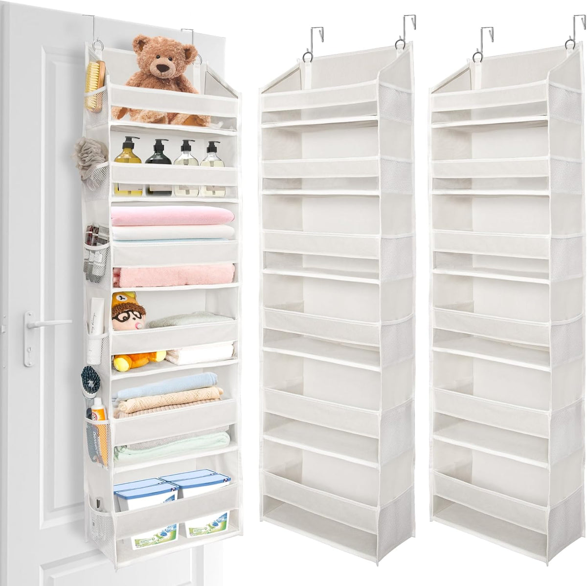ULG Over The Door Organizer with 6 Large Pockets 12 Side Pockets, 50lbs Weight Capacity Door Hanging Organizer for Bedroom, Bathroom, Pantry, Nursery Storage, Beige