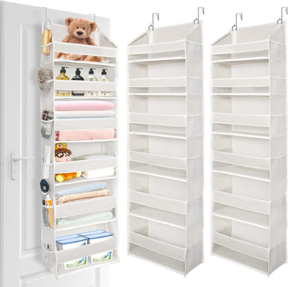 ULG Over The Door Organizer with 6 Large Pockets 12 Side Pockets, 50lbs Weight Capacity Door Hanging Organizer for Bedroom, Bathroom, Pantry, Nursery Storage, Beige