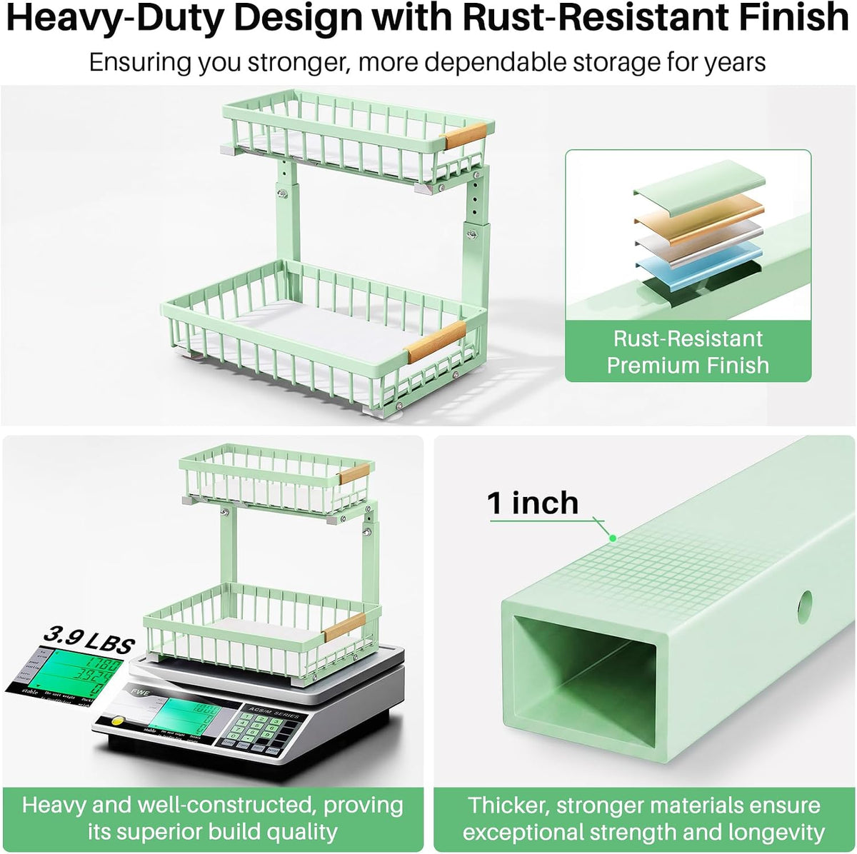 Kitstorack Under Sink Organizer, 2 Tier Under the Sink Storage, Slide out Pull out Cabinet Organizer Shelf, Metal Sliding Drawer for Kitchen Bathroom Pantry Closet Organization Rack, Black
