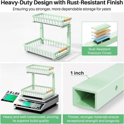 Kitstorack Under Sink Organizer, 2 Tier Under the Sink Storage, Slide out Pull out Cabinet Organizer Shelf, Metal Sliding Drawer for Kitchen Bathroom Pantry Closet Organization Rack, Black