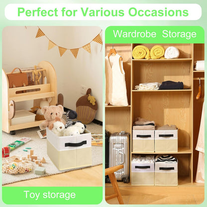 Closet Storage Bins, Large Closet Organizer Baskets with Divider & Handles,Trapezoid Fabric Shelf Organizers, Collapsible Storage Cubes for Clothes, Towels, Toys - Beige