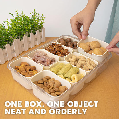 Divided Serving Tray with Lid and Handle,8 Compartments Snacks Box,Snack Fruit Tray,Veggie Tray,Portable Platter for Candy Fruits Nuts Snack Party Entertaining Picnic