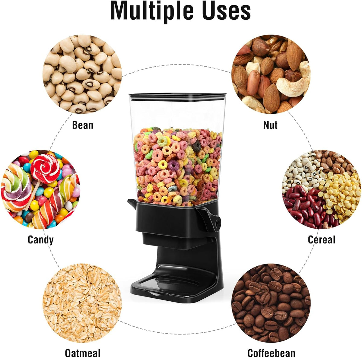 Cereal Dispenser Countertop With Bowls and Spoons Cereal Containers Storage for Pantry Snack Organizer Dry Food Storage Container with Lid for Kitchen Organization Oatmeal Nut Granola（1pcs White）