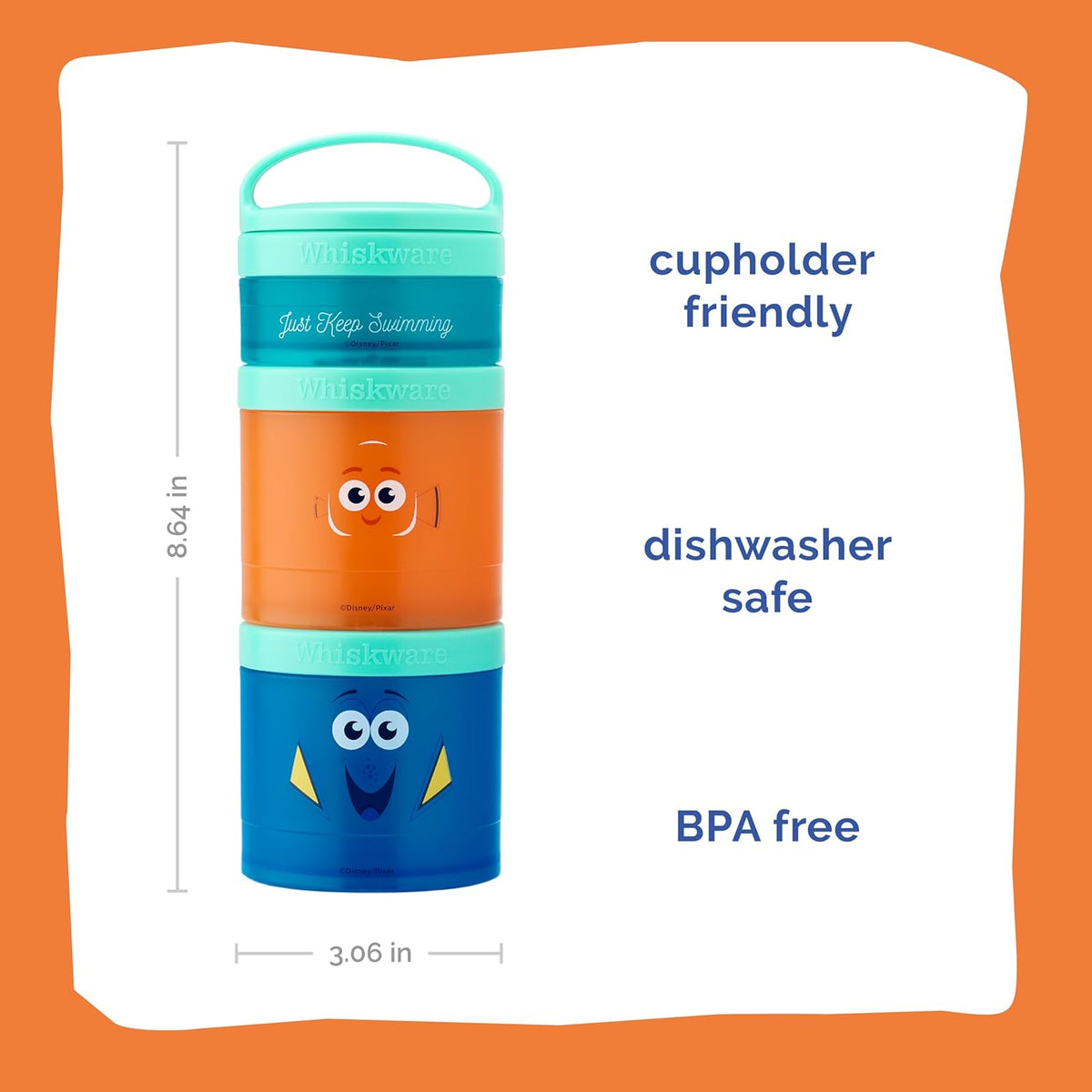 Whiskware Bluey Stackable Snack Containers for Babies, Toddlers, and Kids, 3 Stackable Snack Cups for School and Travel, Cupholder Friendly, Bluey and Bingo! Let’s Do This!