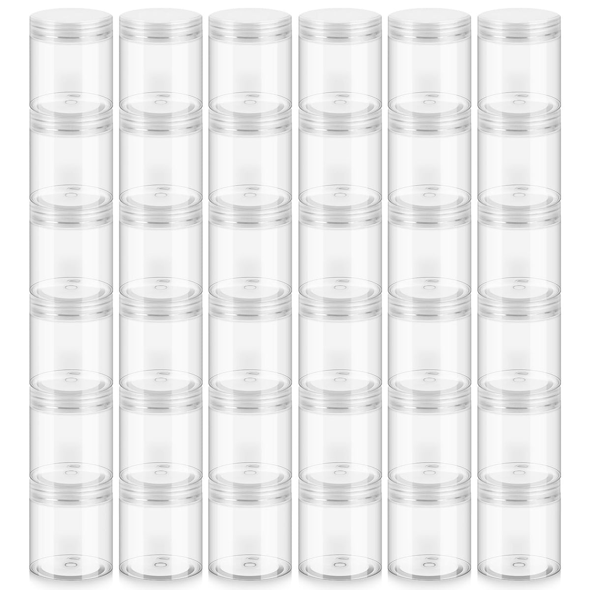 Loretoy 36 Pack 2 OZ Plastic Jars with Lids, BPA Free, Reusable, Refillable Transparent Cosmetic Containers for Bath Salts, Cosmetics, Powders, Beauty Product and Small Accessories