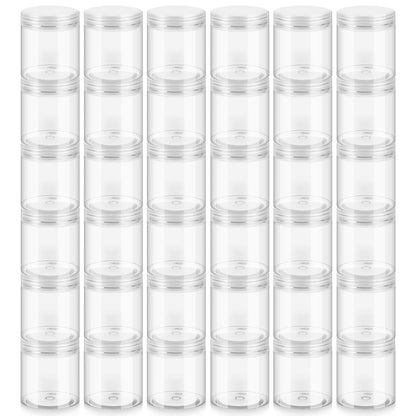 Loretoy 36 Pack 2 OZ Plastic Jars with Lids, BPA Free, Reusable, Refillable Transparent Cosmetic Containers for Bath Salts, Cosmetics, Powders, Beauty Product and Small Accessories