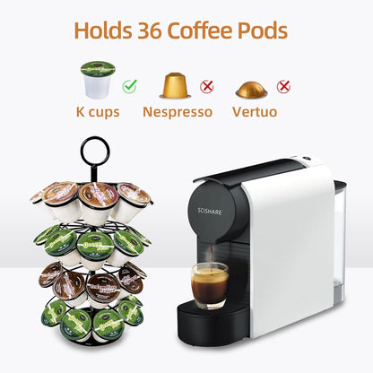 ROWISE K-Cup Pod Carousel Holder and Organizer for 36 Pods - Spins 360 Degrees, Detachable, Modern Metal Design in Black for Home and Office Counters