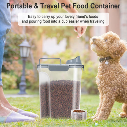 Dog Cat Food Storage Container 3-5lb, Pet Food Container Airtight with Large Spout & Cup, BPA-Free Plastic Food Dispenser for Pet Food, Bird Seed, Rice, Flour (Pink (3L-1pack))