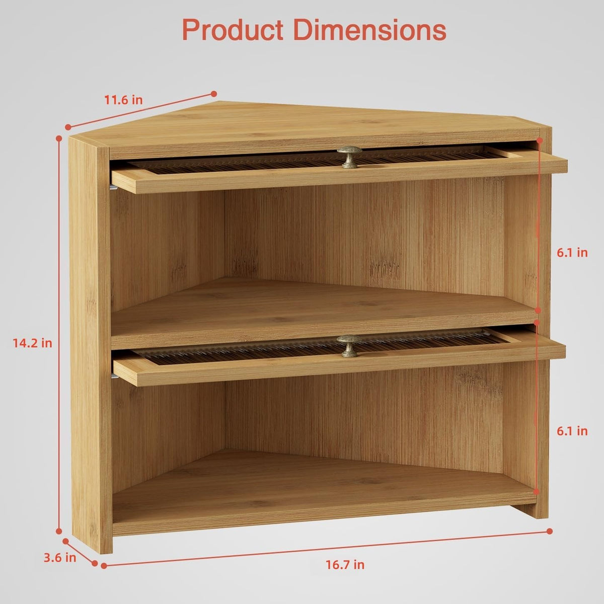 Goozii Corner Bread Box for Kitchen Countertop, Double Layer Large Breadbox for Counter Top, 2 Tier Wooden Farmhouse Homemade Bread Storage Container Holder Keeper for Cabinet (Black Bamboo Wood)