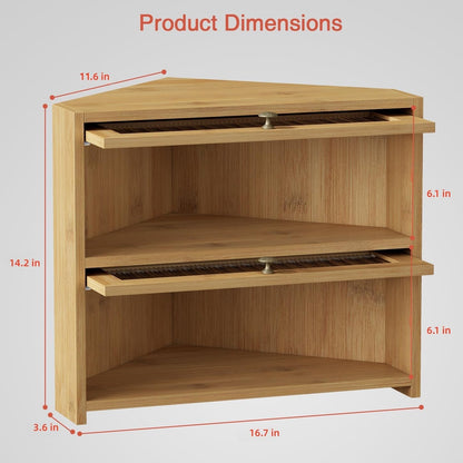 Goozii Corner Bread Box for Kitchen Countertop, Double Layer Large Breadbox for Counter Top, 2 Tier Wooden Farmhouse Homemade Bread Storage Container Holder Keeper for Cabinet (Black Bamboo Wood)