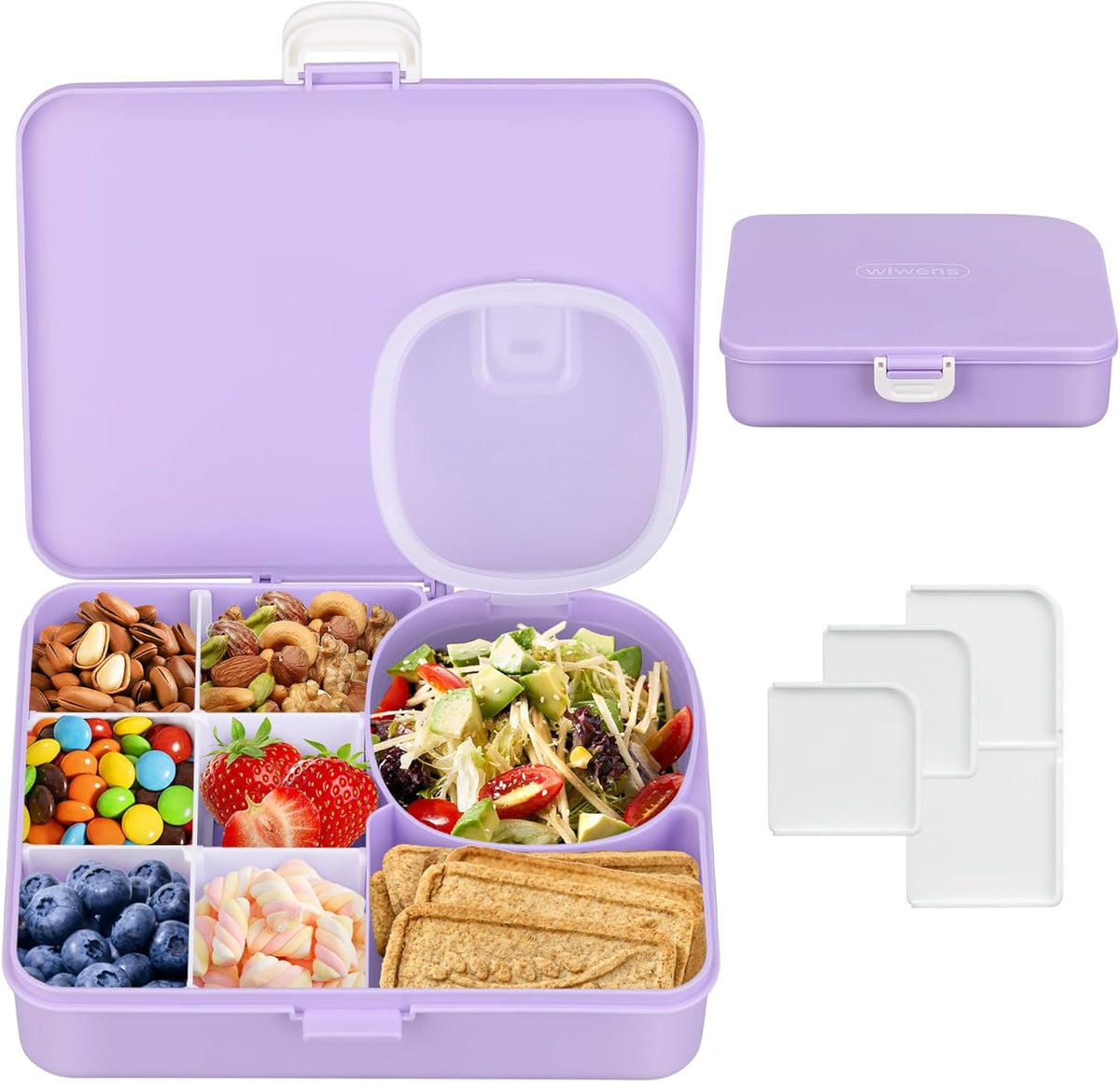 wiwens Snack Box Containers for Kids Adults 2PCS Reusable Snackle Boxes with Adjustable Dividers Airtight Snack Organizers with Compartents Toddler Bento Lunch Box LeakProof for Office,School,Outdoor