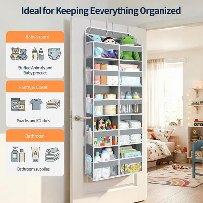 Yecaye Over The Door Organizer, 5 Tier Extra Large Behind Door Storage of 10 Compartments, 80lbs Heavy Duty Door Organizer Hanging with Clear Window for Closet Bedroom Pantry Bathroom, Grey
