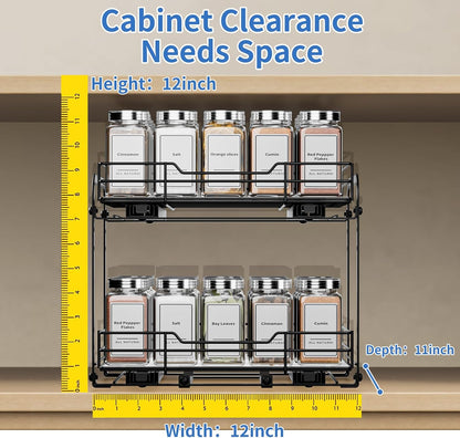 BOIVSHI 2-Tier Spice Rack, Pull Out Cabinet Organizer Spice Racks Height Adjustable Heavy Duty Metal Basket for Inside Cabinets & Pantry Closet(9.5''Wx10.5''Dx9.5''H)