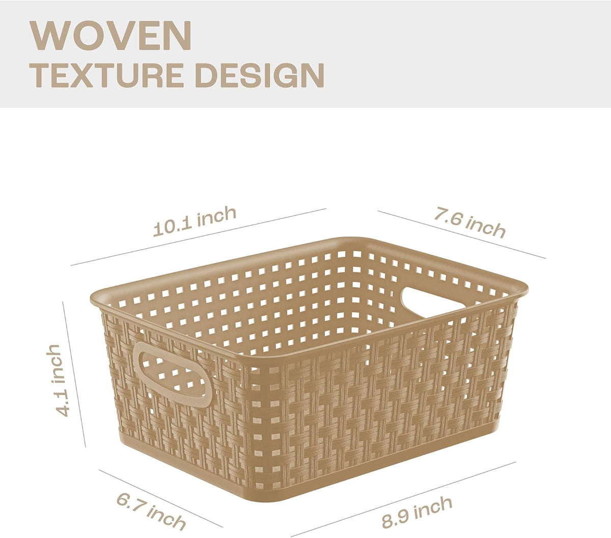 Khaki Stackable Storage Baskets, Plastic Weave Basket Organizer and Storage Set of 12, Pantry Organizing Baskets for Shelves, Kitchens, Bathrooms, Classrooms, Cabinets and Bedrooms