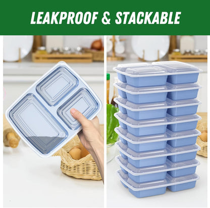 50 Pack (100-Piece) 32 oz Meal Prep Containers Reusable with Lids 3-Compartment, To Go Take Out Plastic Food Storage Containers, Sturdy Leakproof Food Safe, Microwave Freezer Dishwasher Safe, Black