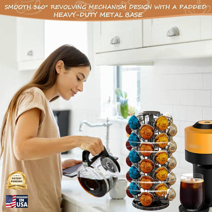 BLACKSMITH FAMILY 36 K Cup Pod Carousel Easy Assembly Design K Cup Holders,K Cup Holder, K Cups Holder,K Cup Carousel, 4-Tier Coffee Pods Holder Storage Organizer Stand,Glossy Black