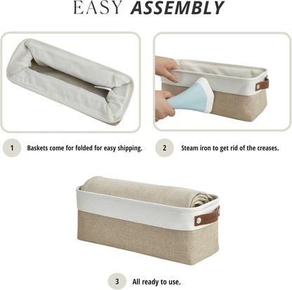 DECOMOMO Storage Bins, Large Fabric Storage Baskets for Shelves, Decorative Linen Closet Organizer, 15 x 11 x 9.5 inches (Beige & White, 3 Pack)